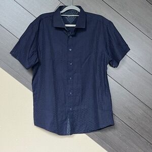 Bespoke Sport Men's‎ Navy Monochrome Textured Button Up Shirt XL Short Sleeve